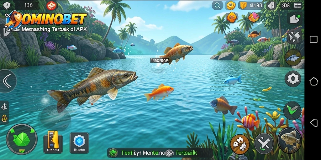 Tampilan gameplay DOMINOBET yang seru saat memancing ikan.