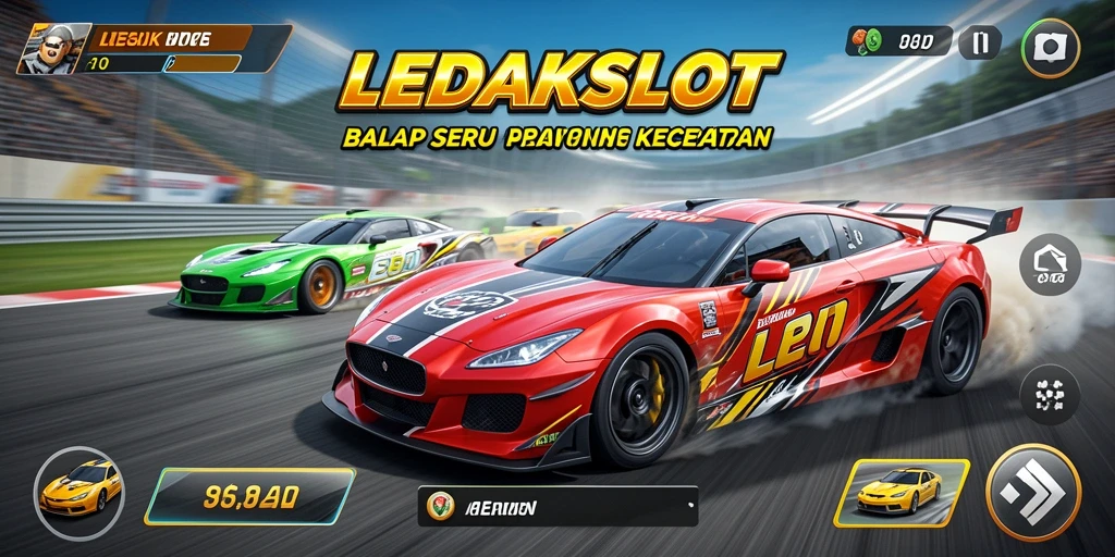 Tampilan gameplay LEDAKSLOT yang mendebarkan dan penuh aksi balap.