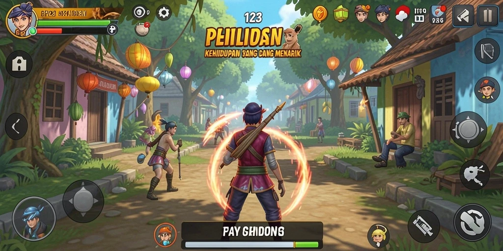 Tampilan gameplay PP123 yang menampilkan interaksi karakter yang dinamis.