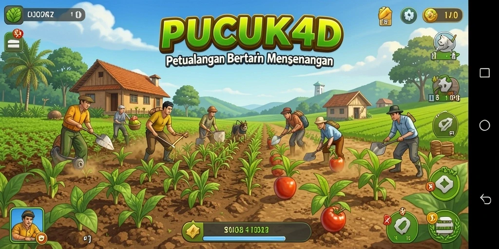 Tangkapan layar utama <strong>PUCUK4D</strong> menampilkan petualangan bertani yang seru.