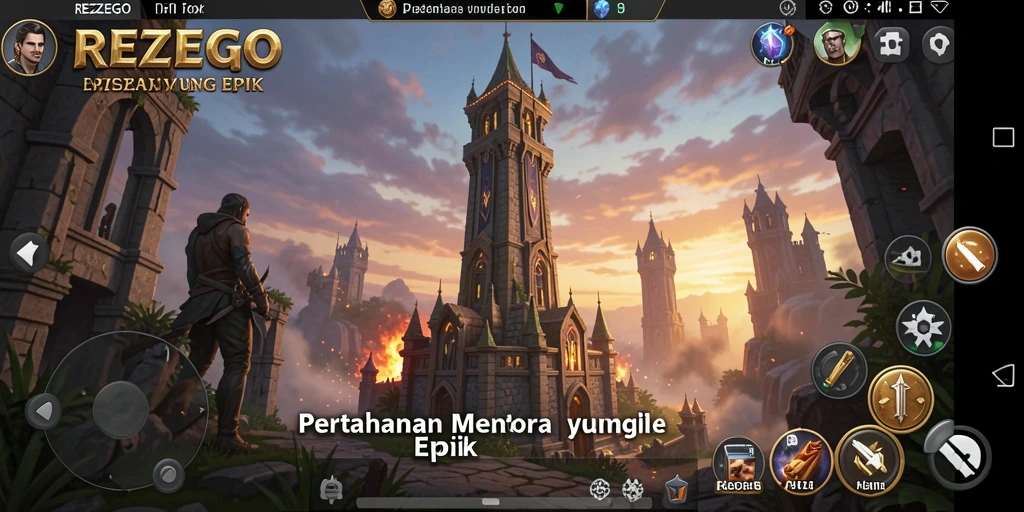 Tampilan gameplay menara pertahanan yang menegangkan di REZEGO.
